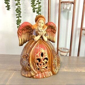 Neutral Colored Glazed Angel Figurine Candleholder